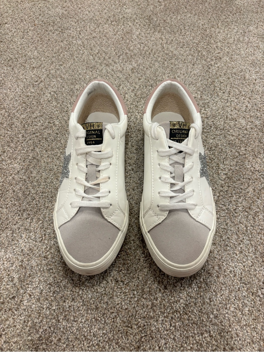 Vintage Havana White Sneakers with Light Pink Heel and Silver Star